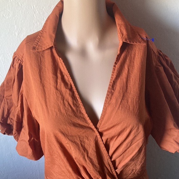 And Now This Women’s Burnt Orange Bell Ruffled Mid Sleeve Dress - Picture 6 of 9
